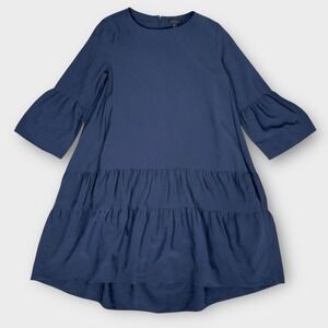 COS Tiered Babydoll Dress Womens 4 Navy Blue High Low Ruffle Bell Sleeve Pockets